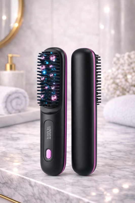 Cordless Hair Straightener Brush — Negative Ions & Ceramic